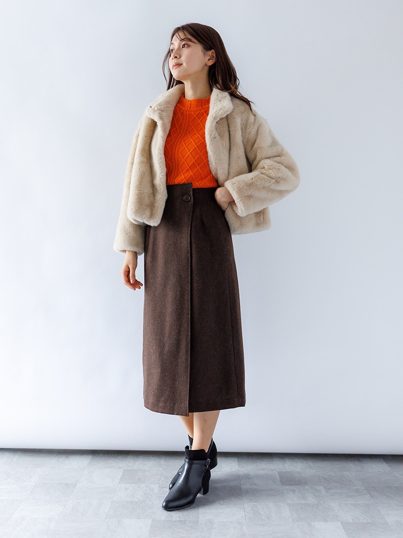 【30%OFF】ツィード巻き風ストレートスカート