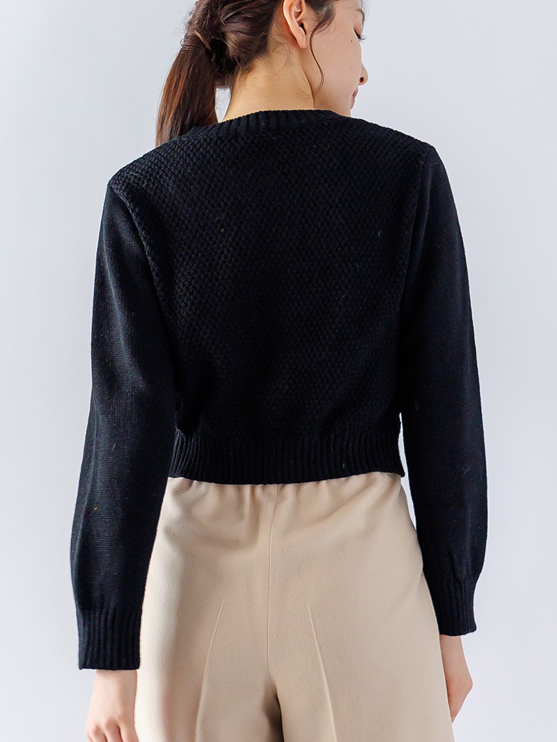 【30％OFF】ローゲージ ケーブル編み丸首カーデ