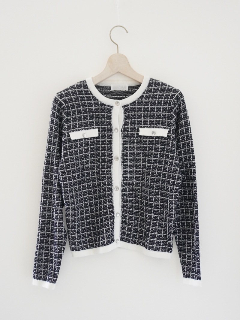 配色ツィード調丸首カーディガン