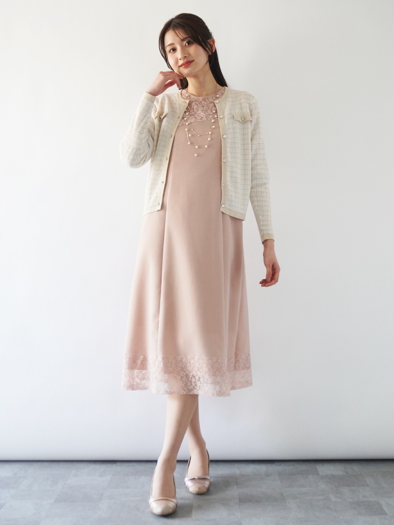 配色ツィード調丸首カーディガン