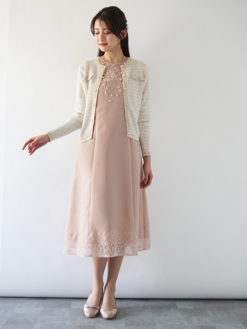 配色ツィード調丸首カーディガン