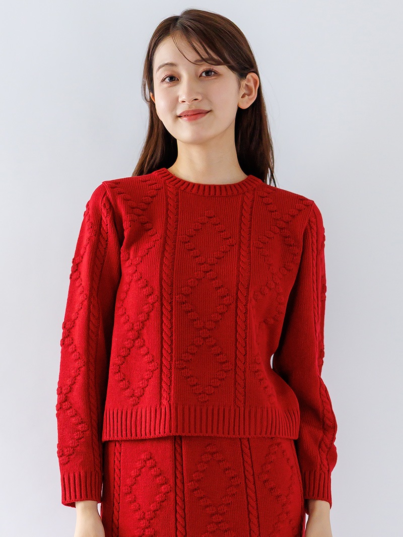 【20%OFF】ﾛｰｹﾞｰｼﾞ ｹｰﾌﾞﾙ×ﾀﾞｲﾔ柄丸首ﾆｯﾄ