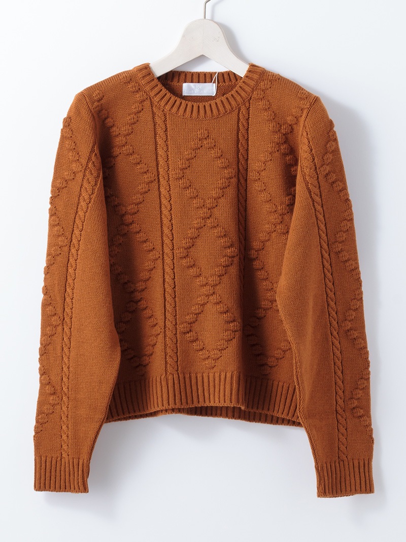 【20%OFF】ﾛｰｹﾞｰｼﾞ ｹｰﾌﾞﾙ×ﾀﾞｲﾔ柄丸首ﾆｯﾄ