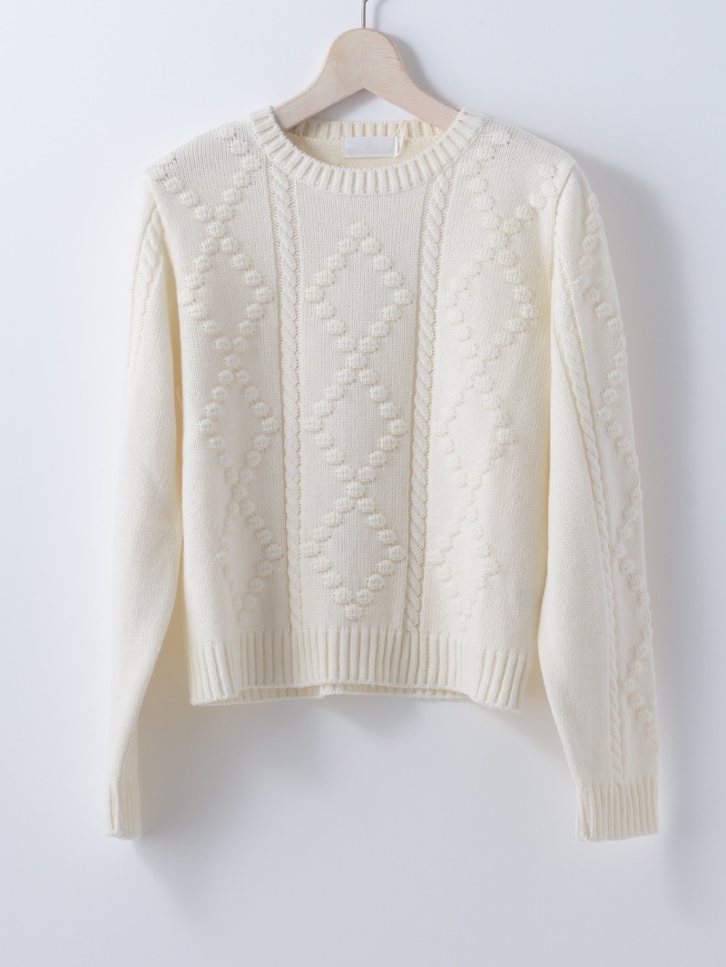 【20%OFF】ﾛｰｹﾞｰｼﾞ ｹｰﾌﾞﾙ×ﾀﾞｲﾔ柄丸首ﾆｯﾄ