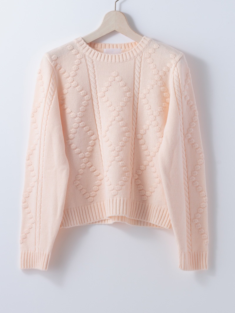 【20%OFF】ﾛｰｹﾞｰｼﾞ ｹｰﾌﾞﾙ×ﾀﾞｲﾔ柄丸首ﾆｯﾄ