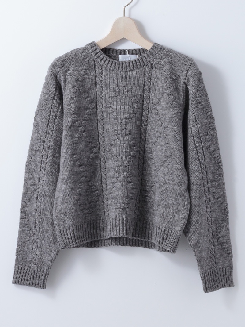 【20%OFF】ﾛｰｹﾞｰｼﾞ ｹｰﾌﾞﾙ×ﾀﾞｲﾔ柄丸首ﾆｯﾄ