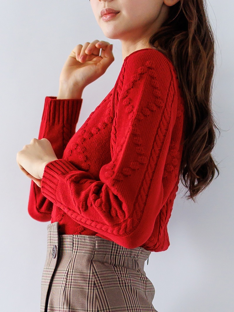 【20%OFF】ﾛｰｹﾞｰｼﾞ ｹｰﾌﾞﾙ×ﾀﾞｲﾔ柄丸首ﾆｯﾄ