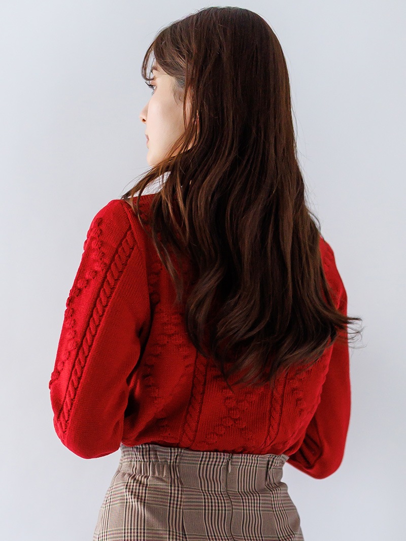 【20%OFF】ﾛｰｹﾞｰｼﾞ ｹｰﾌﾞﾙ×ﾀﾞｲﾔ柄丸首ﾆｯﾄ