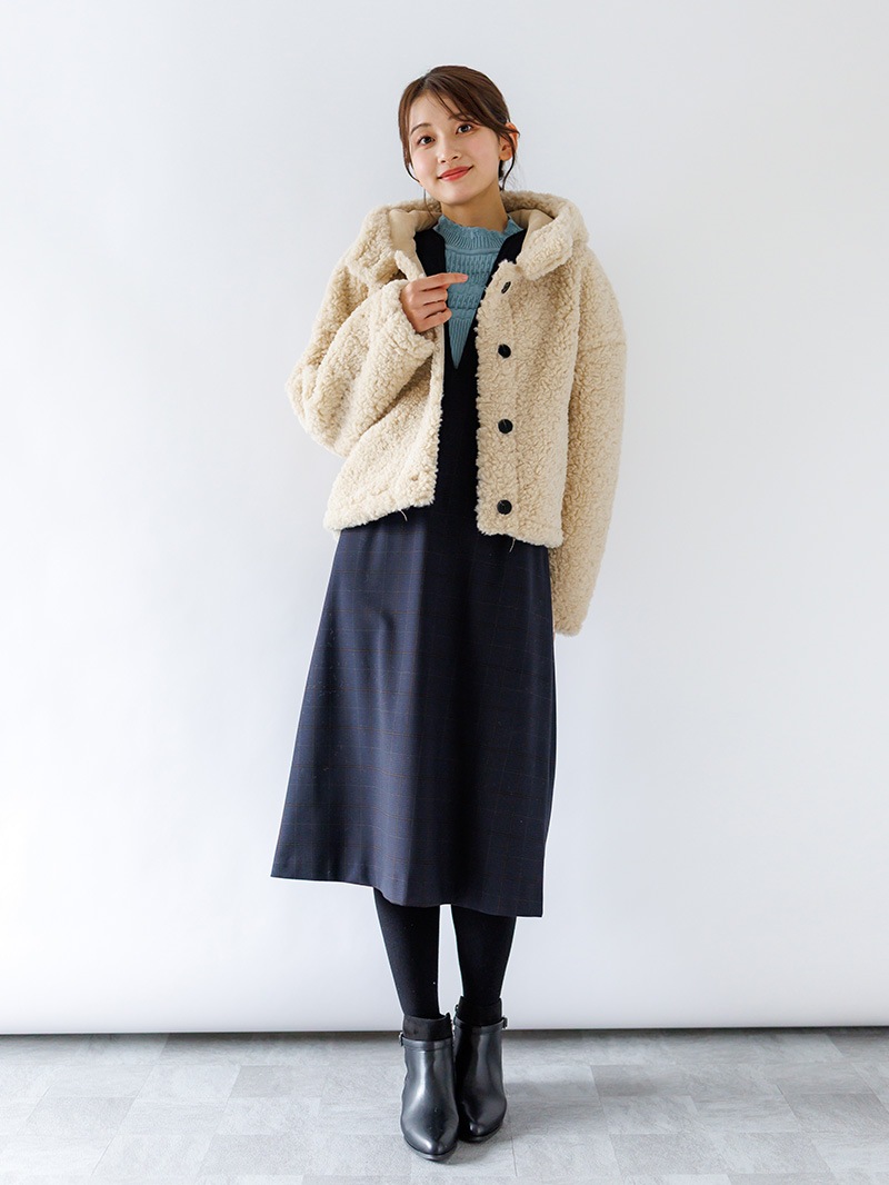 【50%OFF】ボア フード付きブルゾン