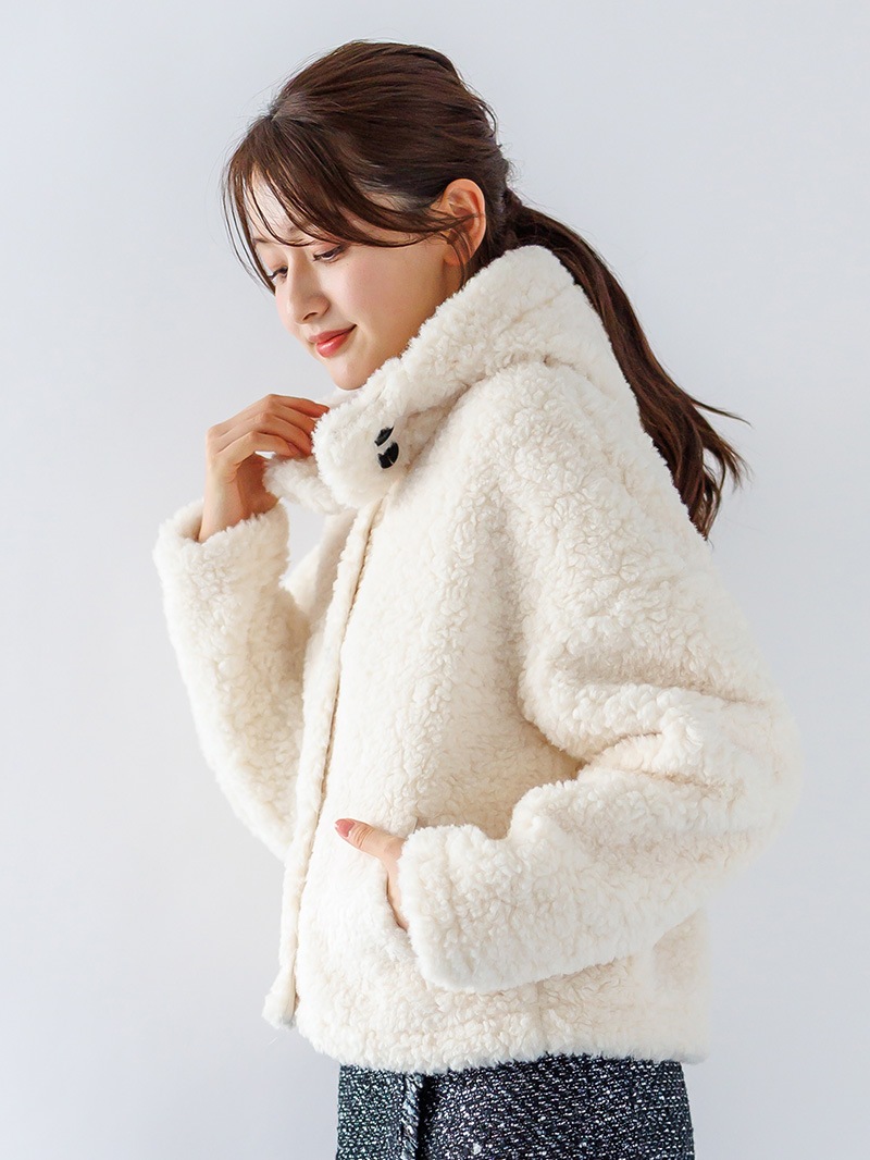 【50%OFF】ボア フード付きブルゾン