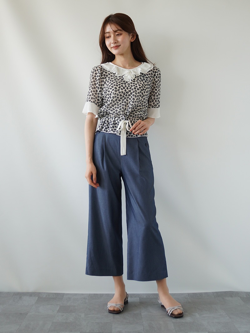 【30％OFF】リヨポリ釦アクセント太身パンツ