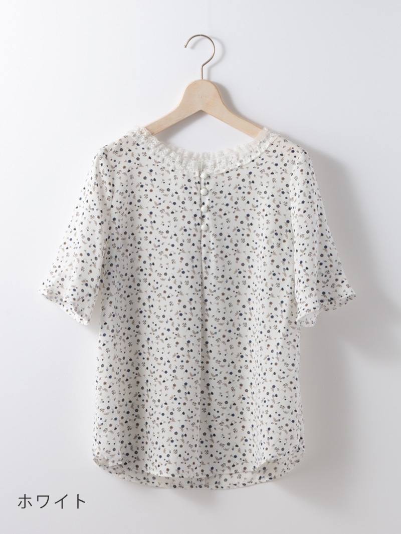 花柄プリント衿ぐりレースブラウス＜アウトレット均一価格＞
