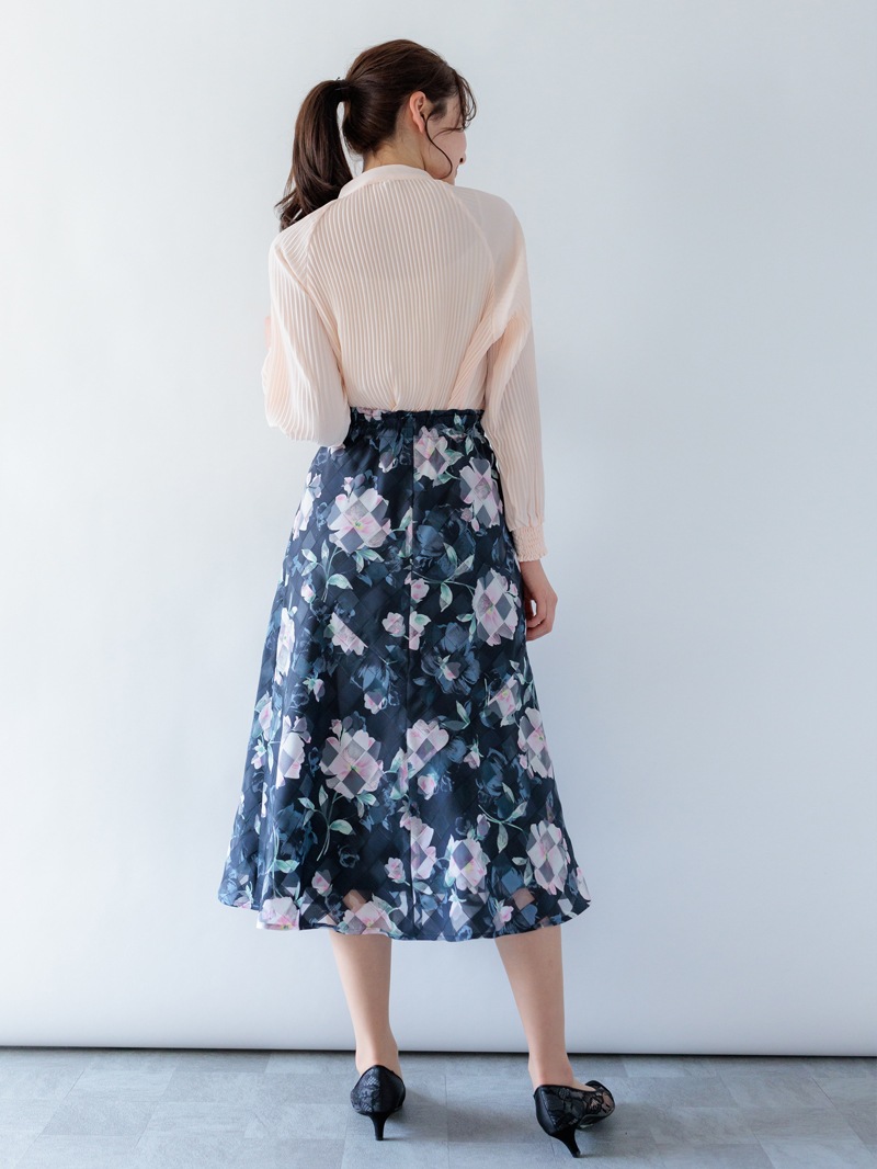 【50%OFF】ジョーゼットプリーツボウタイブラウス