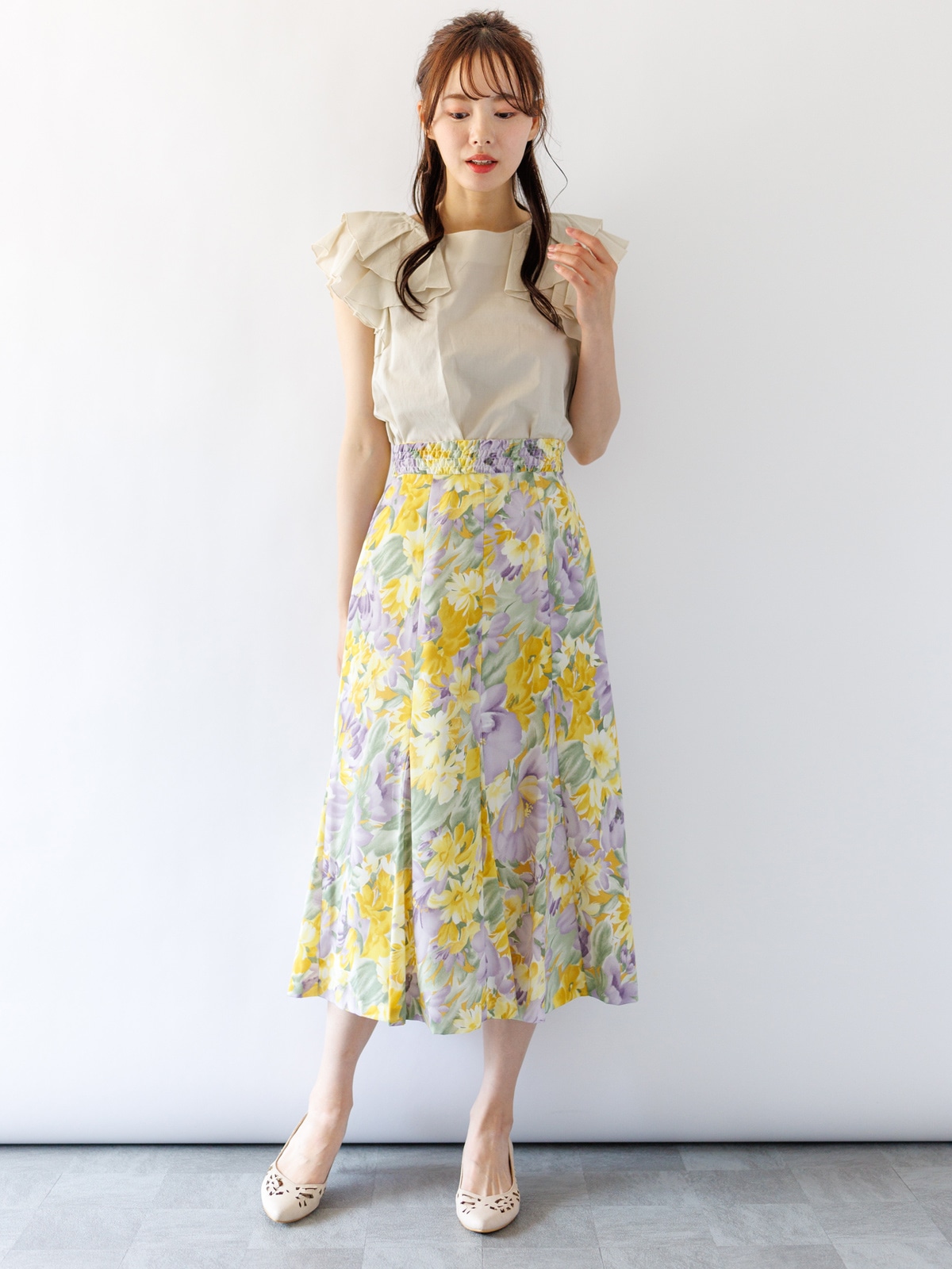 水彩花柄プリントマチ付スカート｜KarLParkLane Style ONLINE SHOP