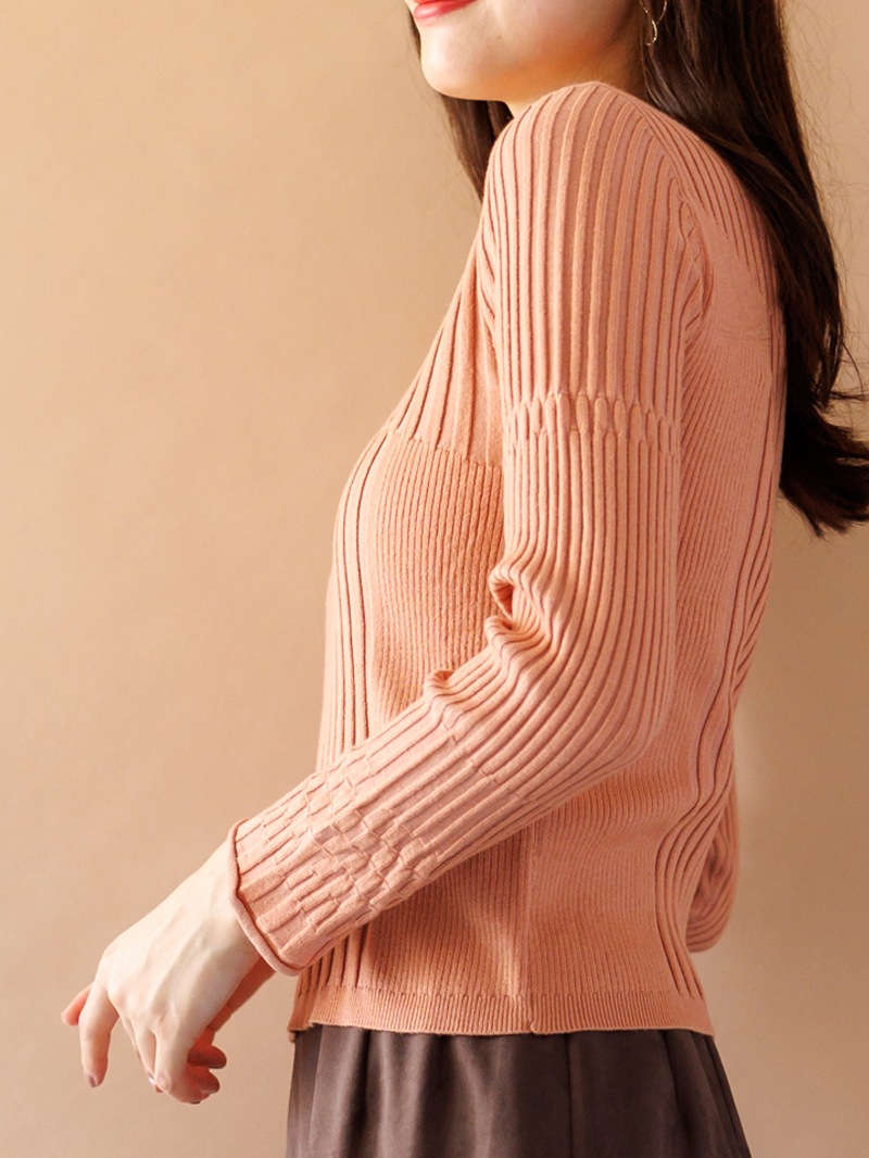 衿なみ柄切替リブハイネックニット<アウトレット均一価格>