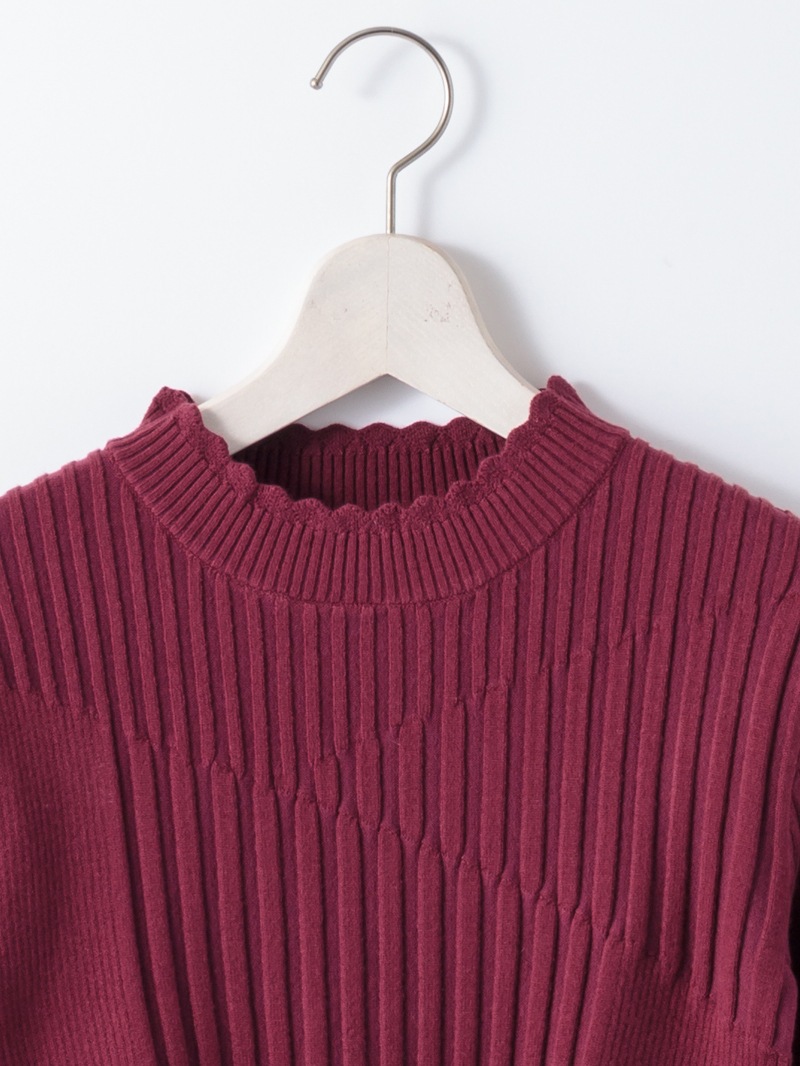 衿なみ柄切替リブハイネックニット<アウトレット均一価格>