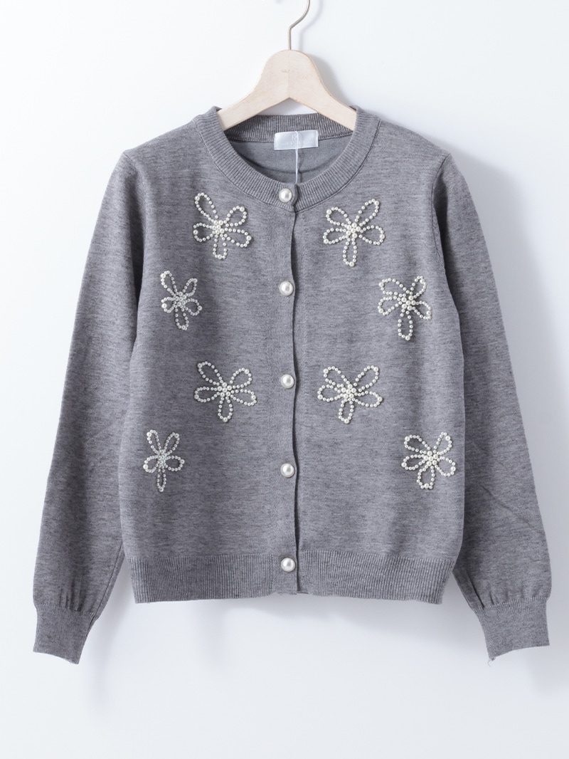 【20%OFF】花パール丸首カーディガン