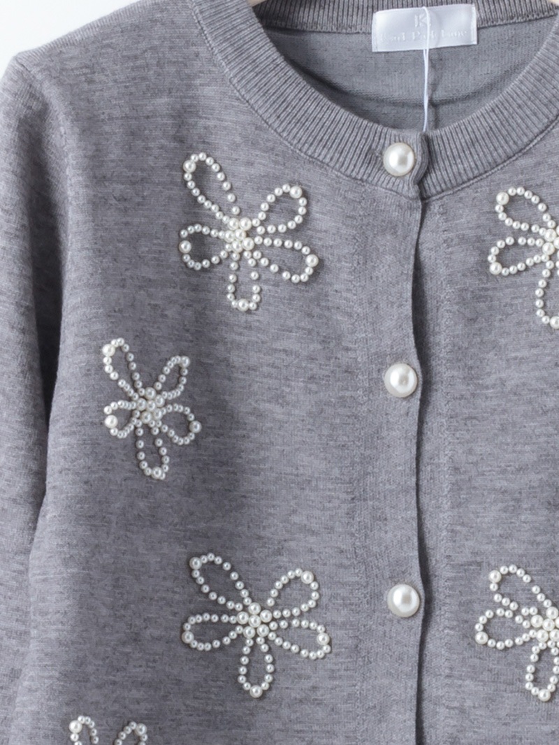 【20%OFF】花パール丸首カーディガン