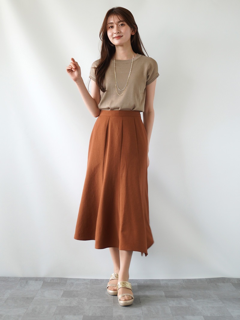 【20%OFF】ツイル切替アシメトリーフレアースカート［丈65㎝以上］