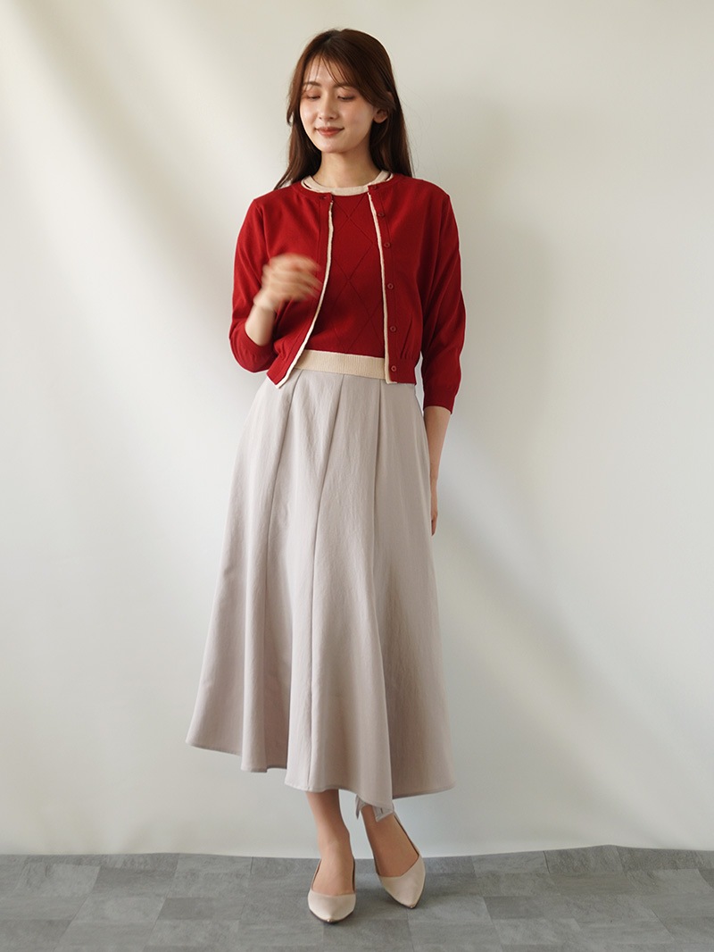 【20%OFF】ツイル切替アシメトリーフレアースカート［丈65㎝以上］