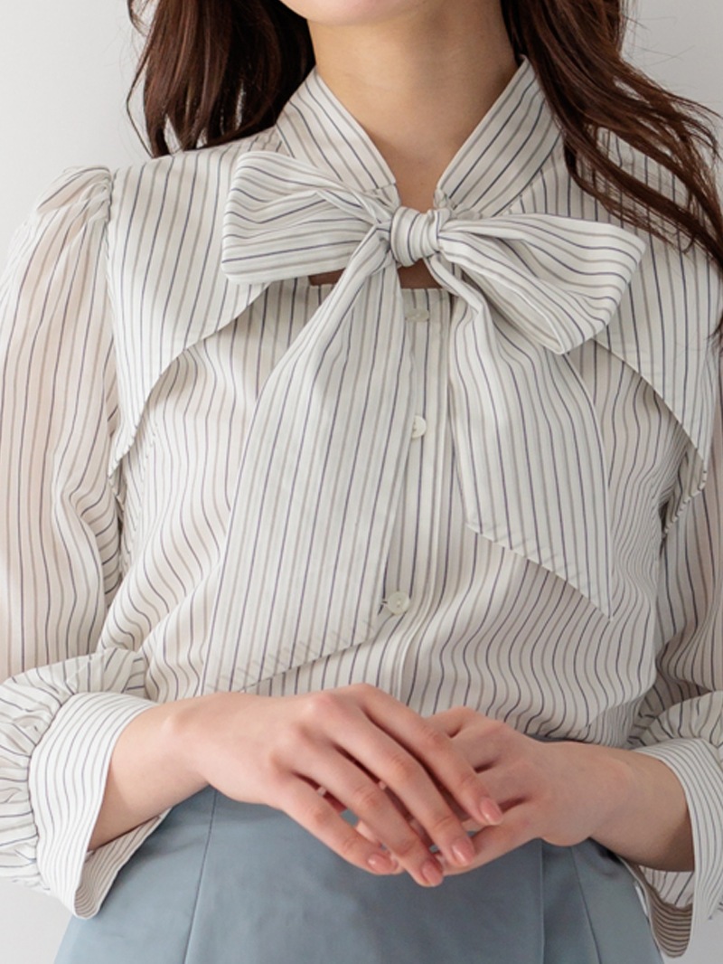 ウォッシャブルローンストライプリボンブラウス｜KarLParkLane Style
