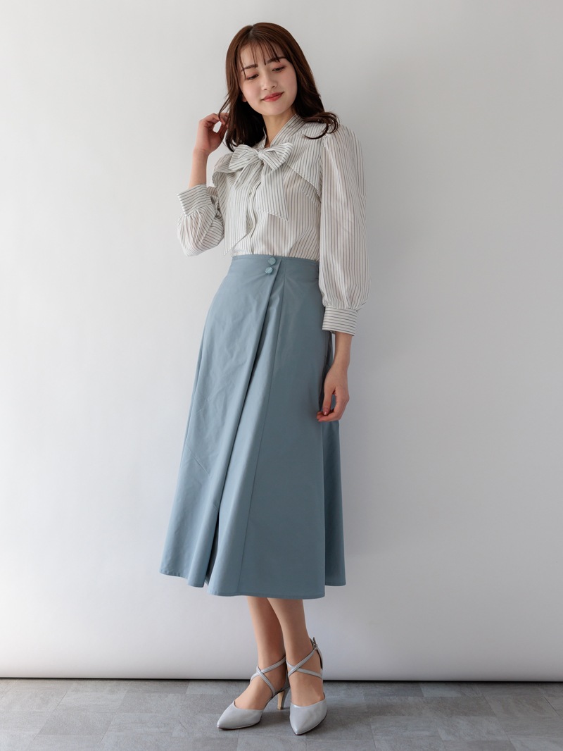 ウォッシャブルローンストライプリボンブラウス｜KarLParkLane