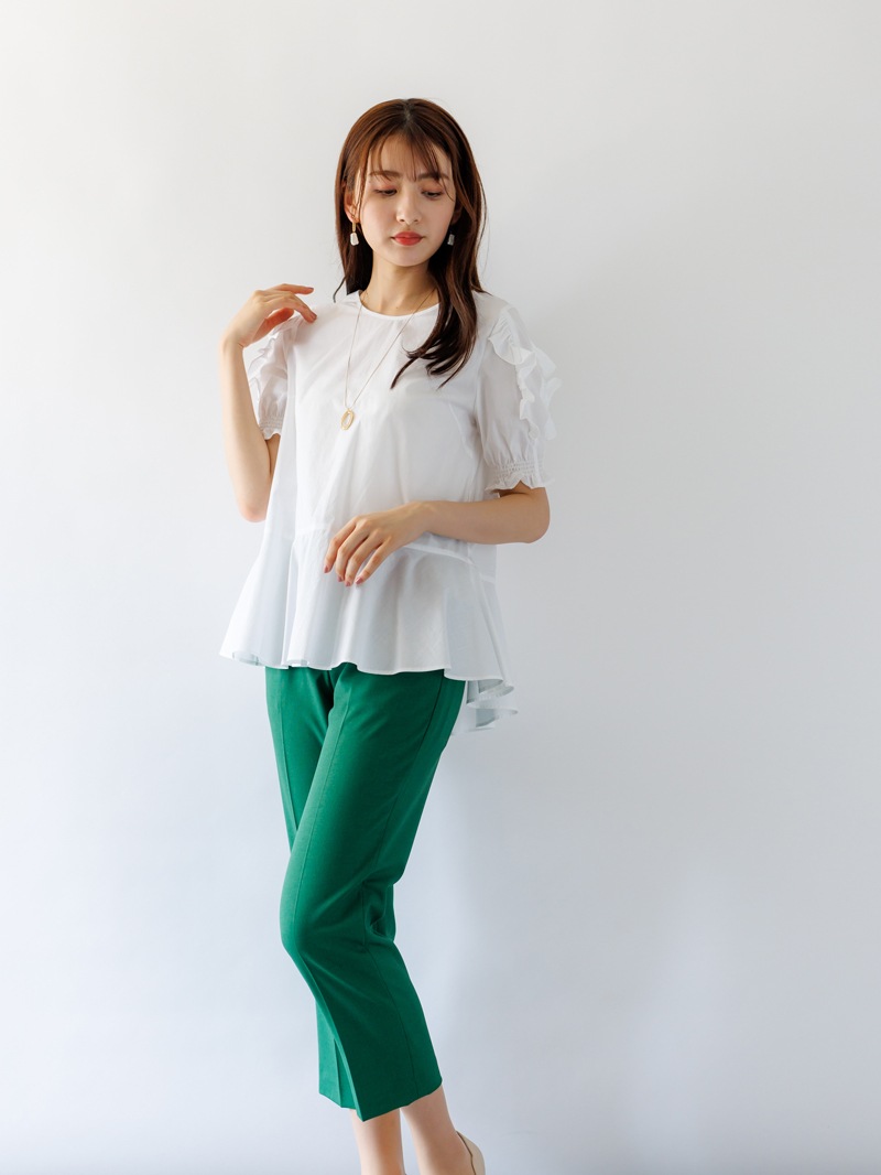 綿絹ローン 袖たてフリルブラウス