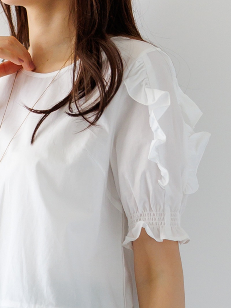 綿絹ローン 袖たてフリルブラウス