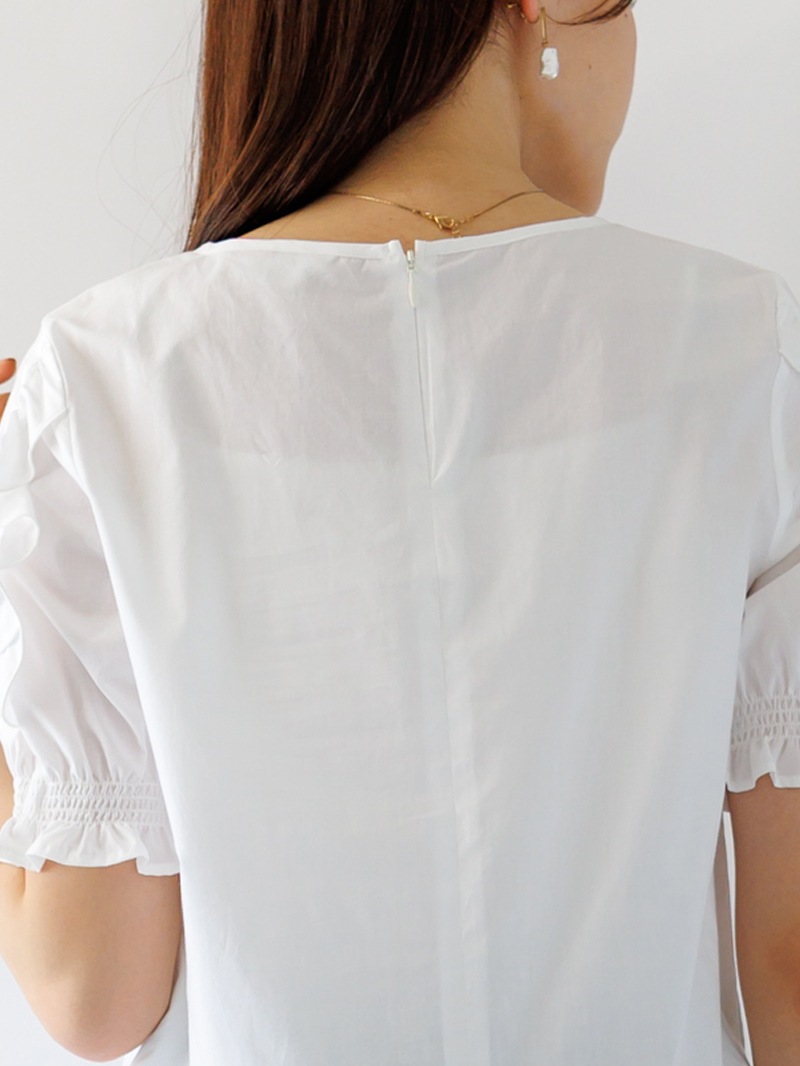 綿絹ローン 袖たてフリルブラウス