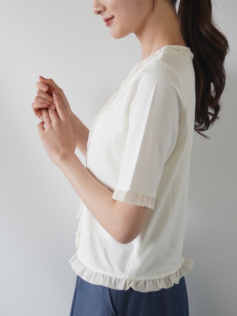 【20％OFF】フリル付半袖カットソー