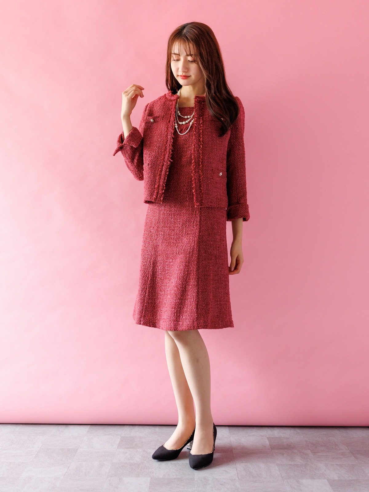 【60%OFF】ファンシーツイードフリンジノーカラージャケット