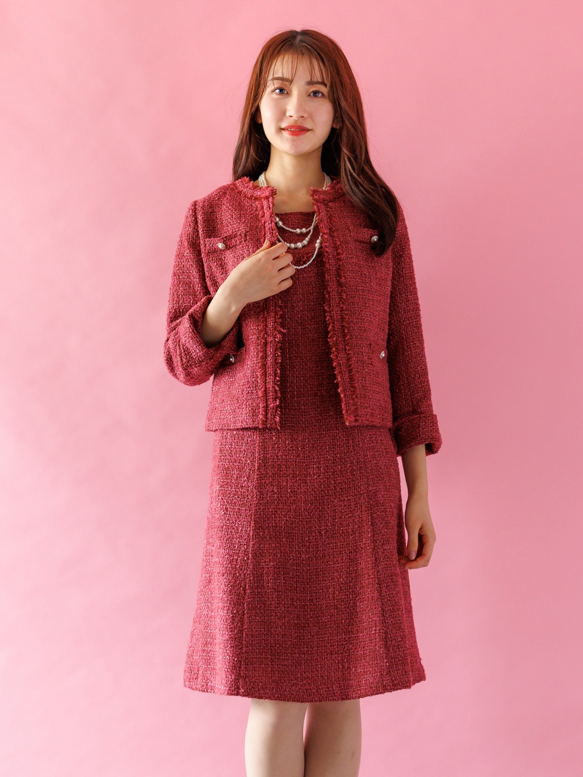 【60%OFF】ファンシーツイードフリンジノーカラージャケット