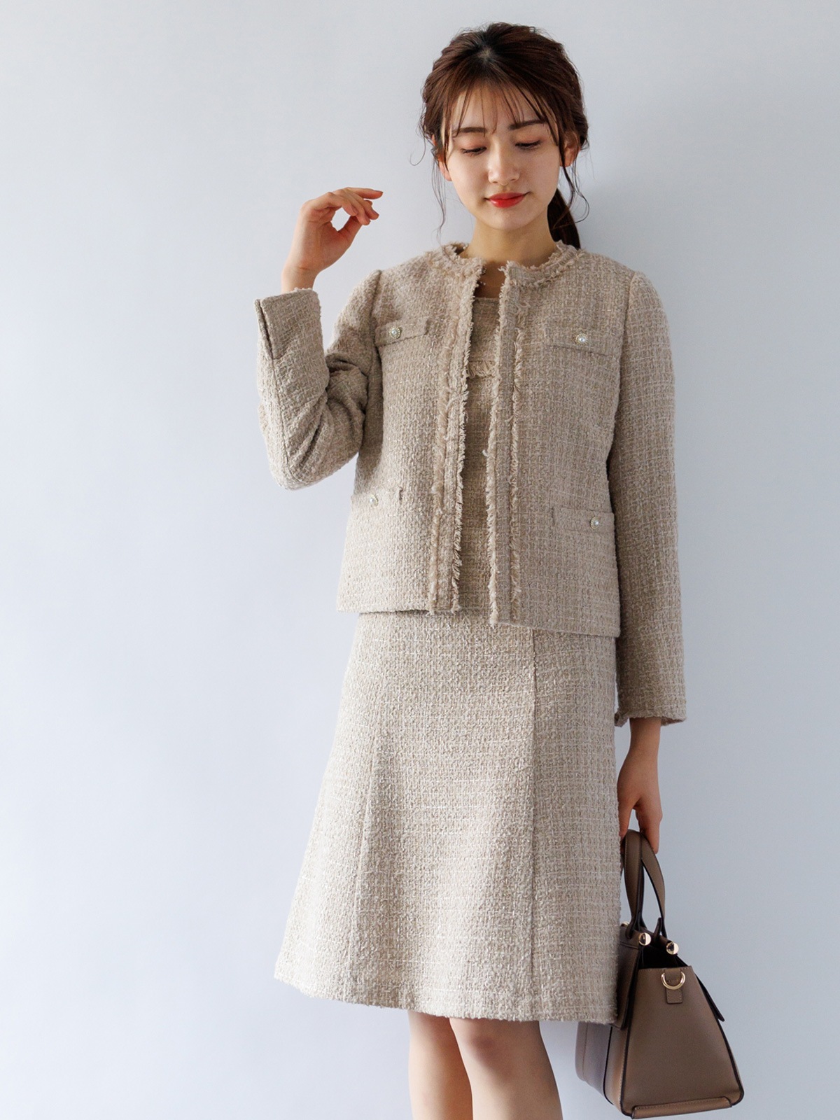 【60%OFF】ファンシーツイードフリンジノーカラージャケット