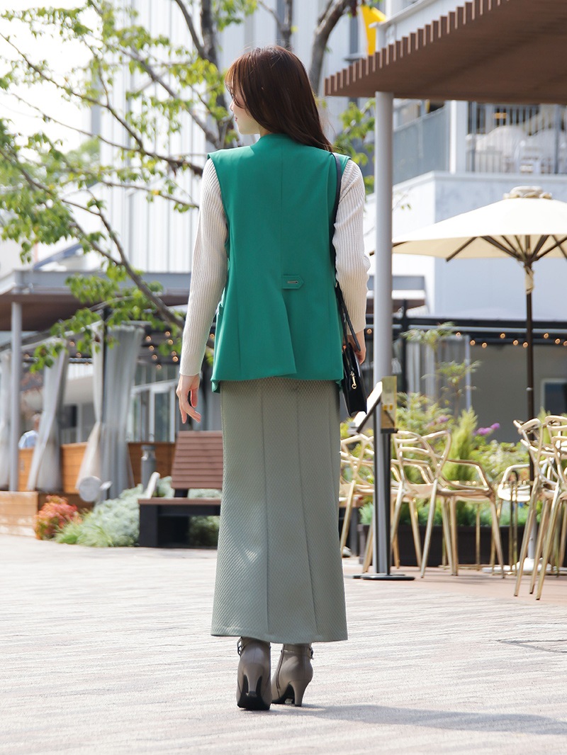 【50％OFF】ステファニーダブルクロスダブルブレストジレ（グリーン・カラシ）