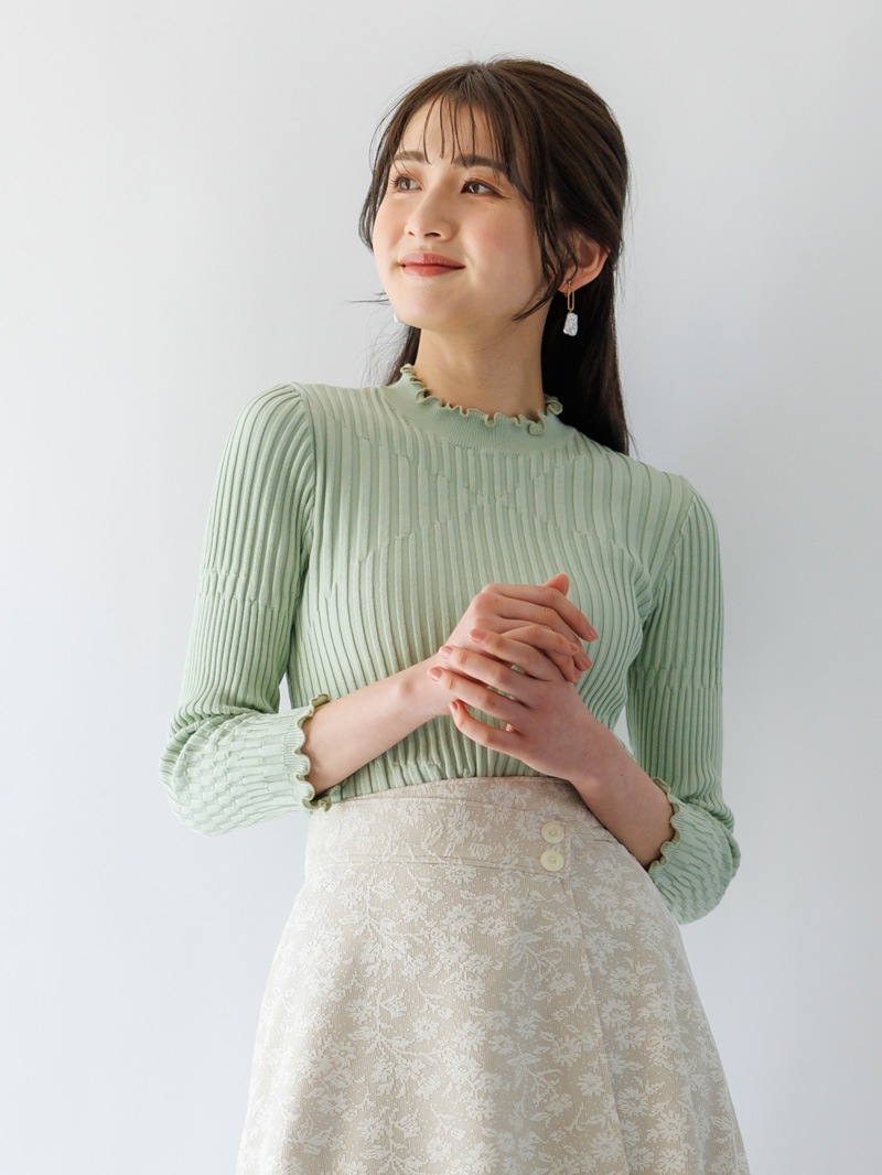 端メロー切替リブハイネックニット