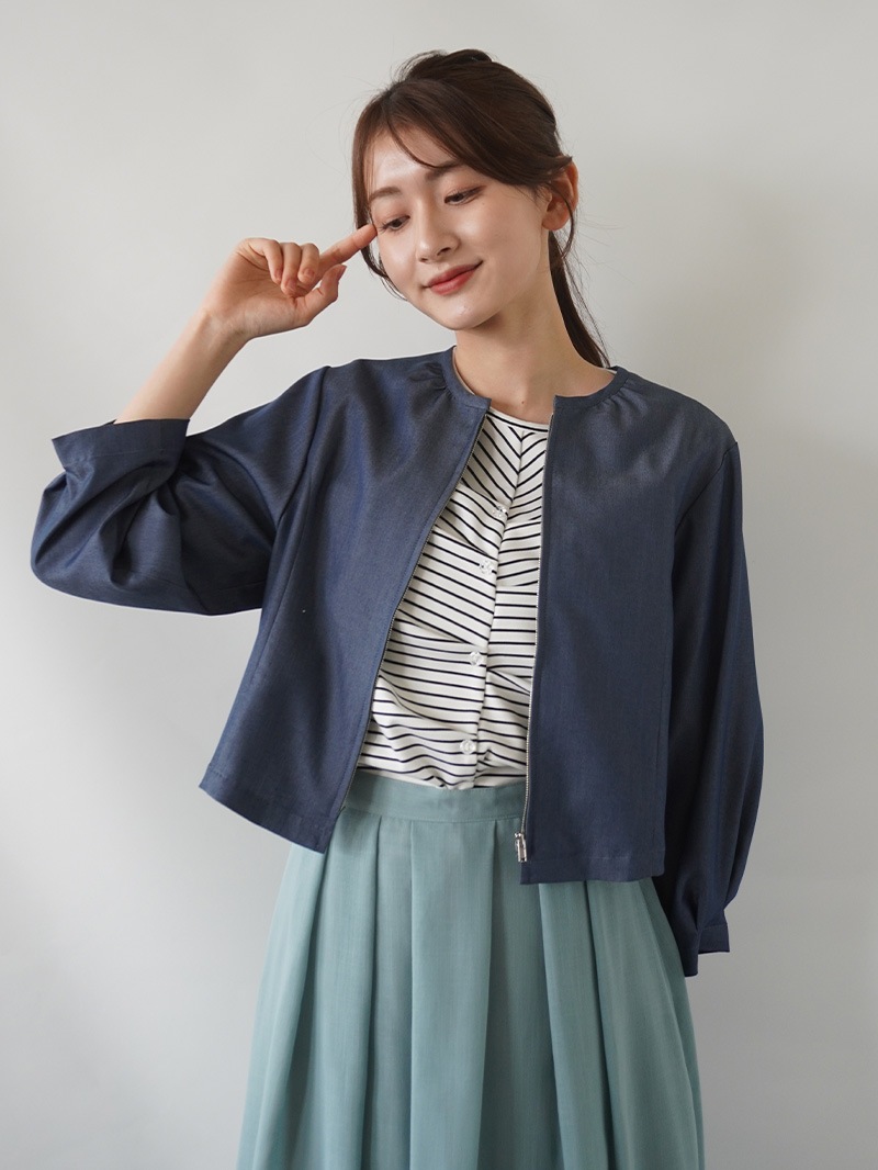 【20％OFF】ボーダーフロントタック五分カットソー
