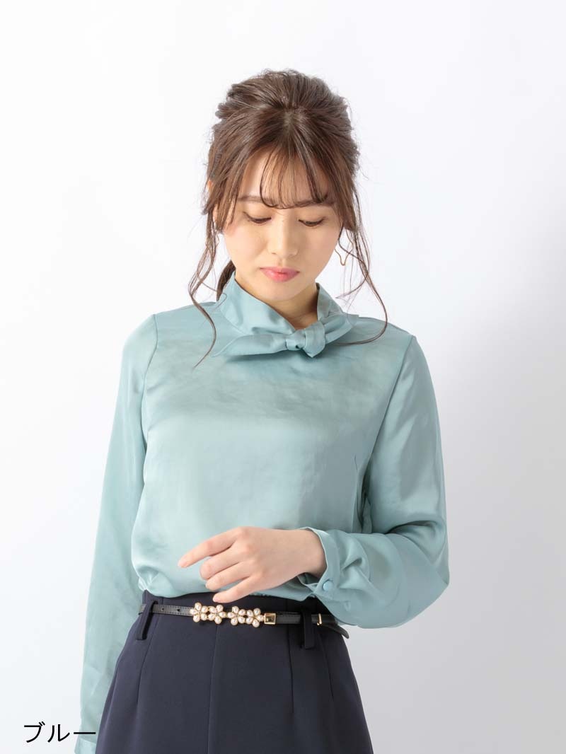 【60％OFF】シルックサテンサイドリボンブラウス