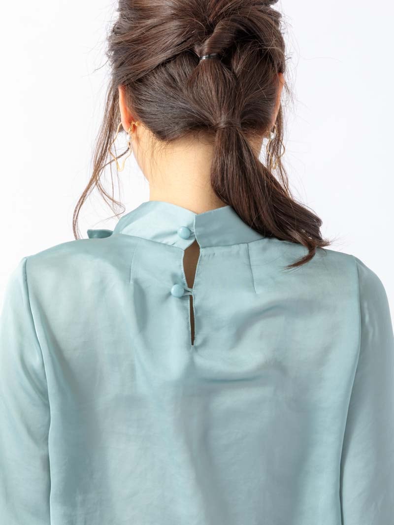 【60％OFF】シルックサテンサイドリボンブラウス