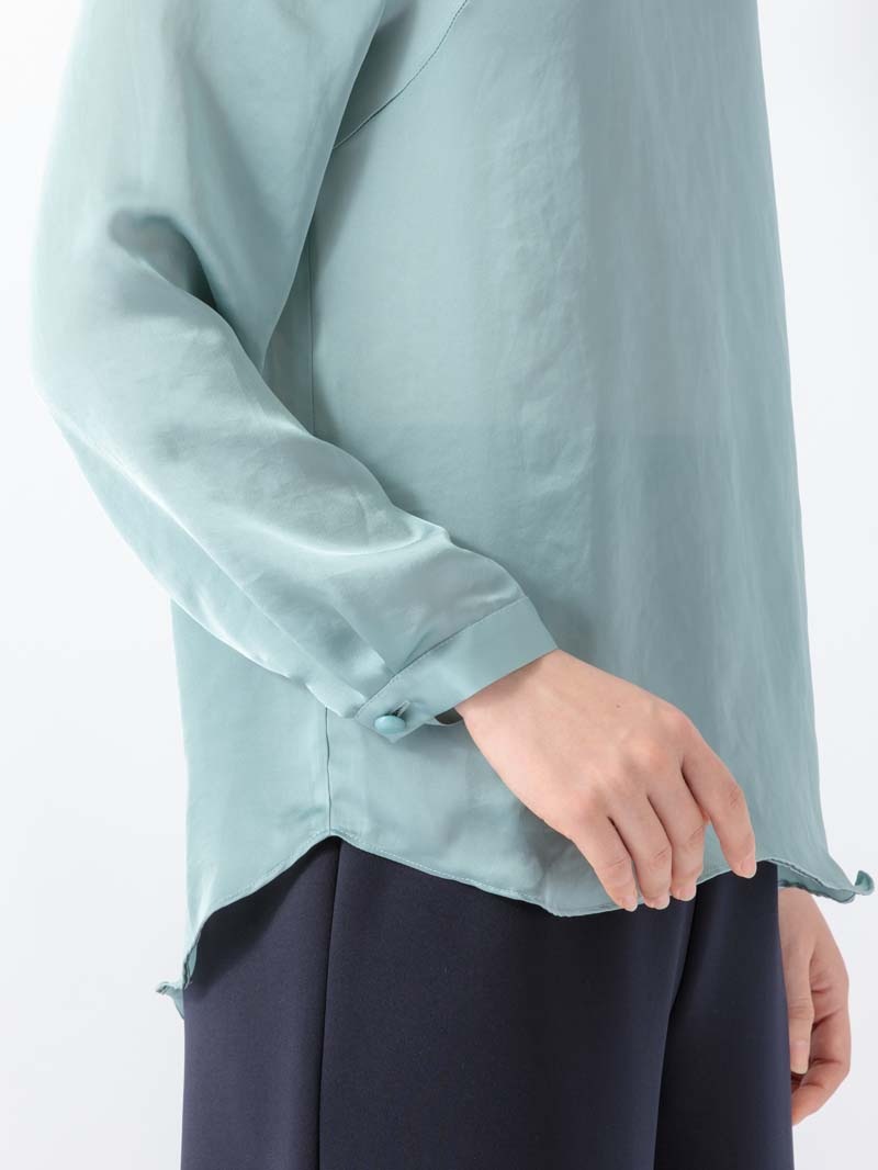 【60％OFF】シルックサテンサイドリボンブラウス