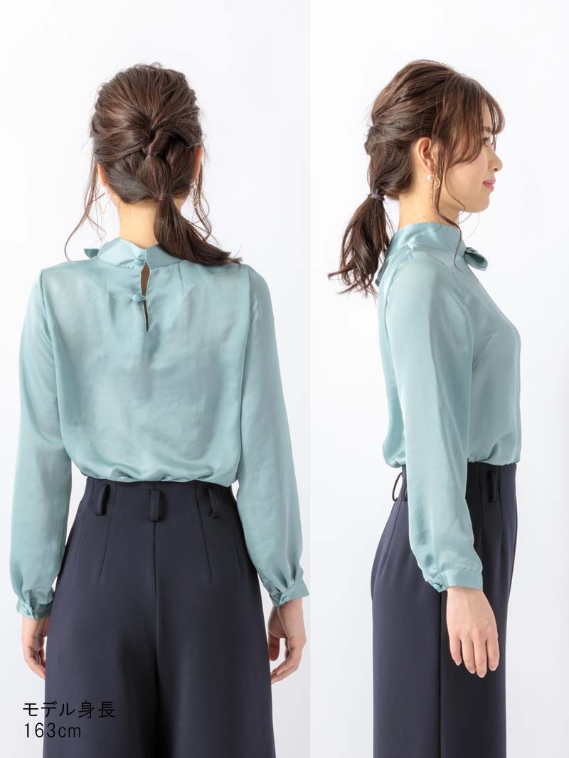 【60％OFF】シルックサテンサイドリボンブラウス