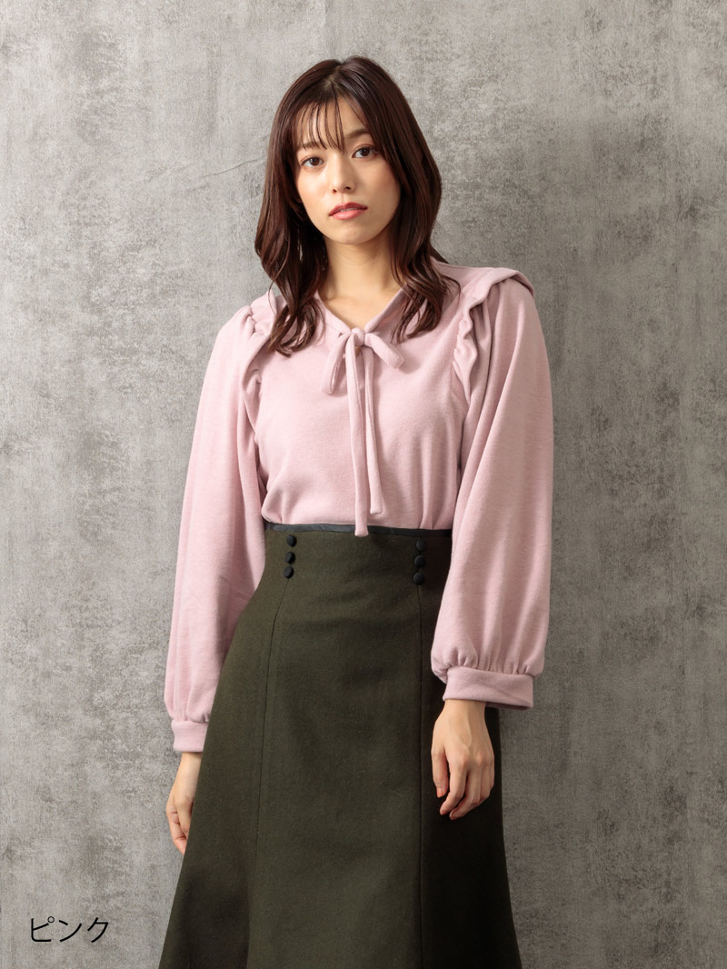 プレミアムウォームボウタイビッグスリーブカットソー＜アウトレット均一価格＞