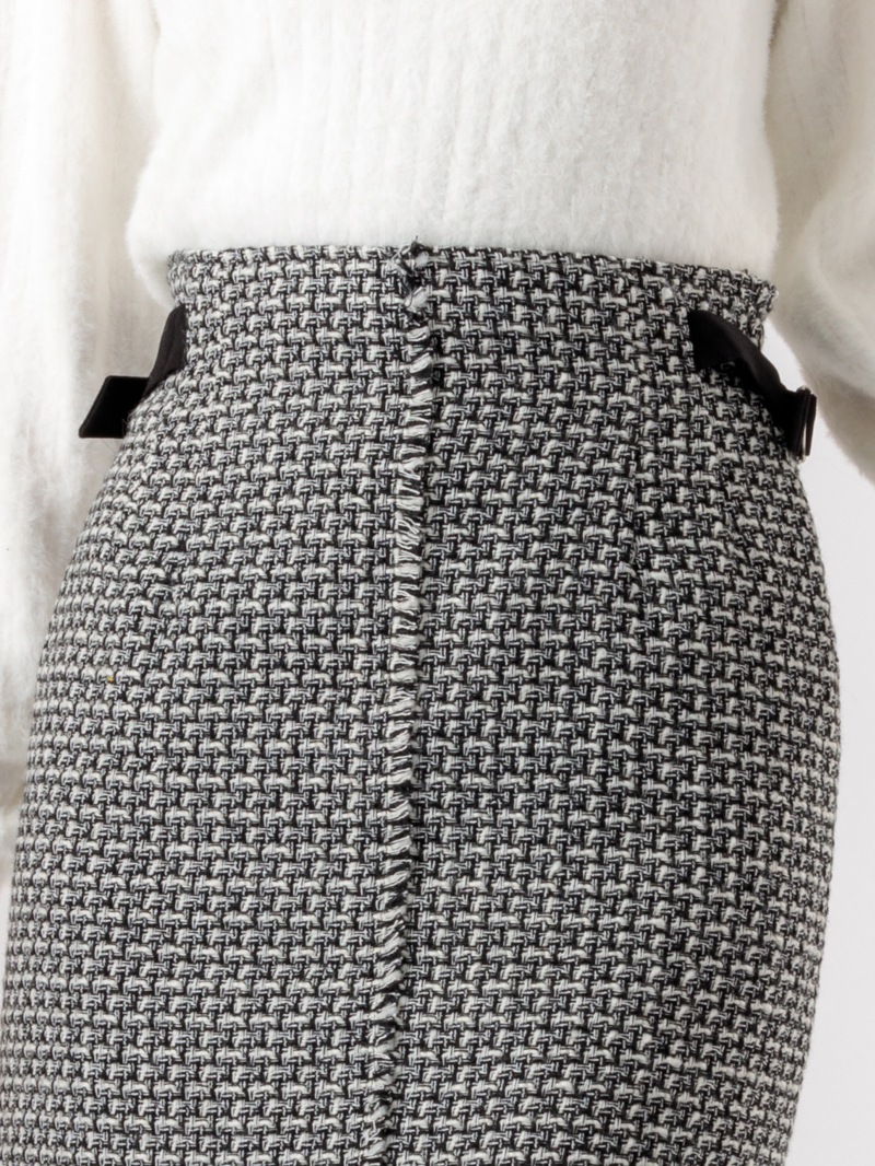 【70％OFF】ファンシーツイードフリンジロングタイトスカート