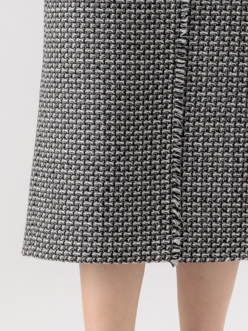 【70％OFF】ファンシーツイードフリンジロングタイトスカート