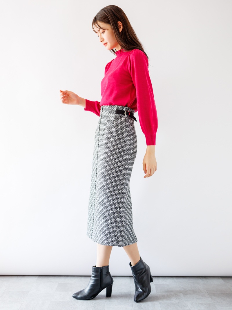 【70％OFF】ファンシーツイードフリンジロングタイトスカート