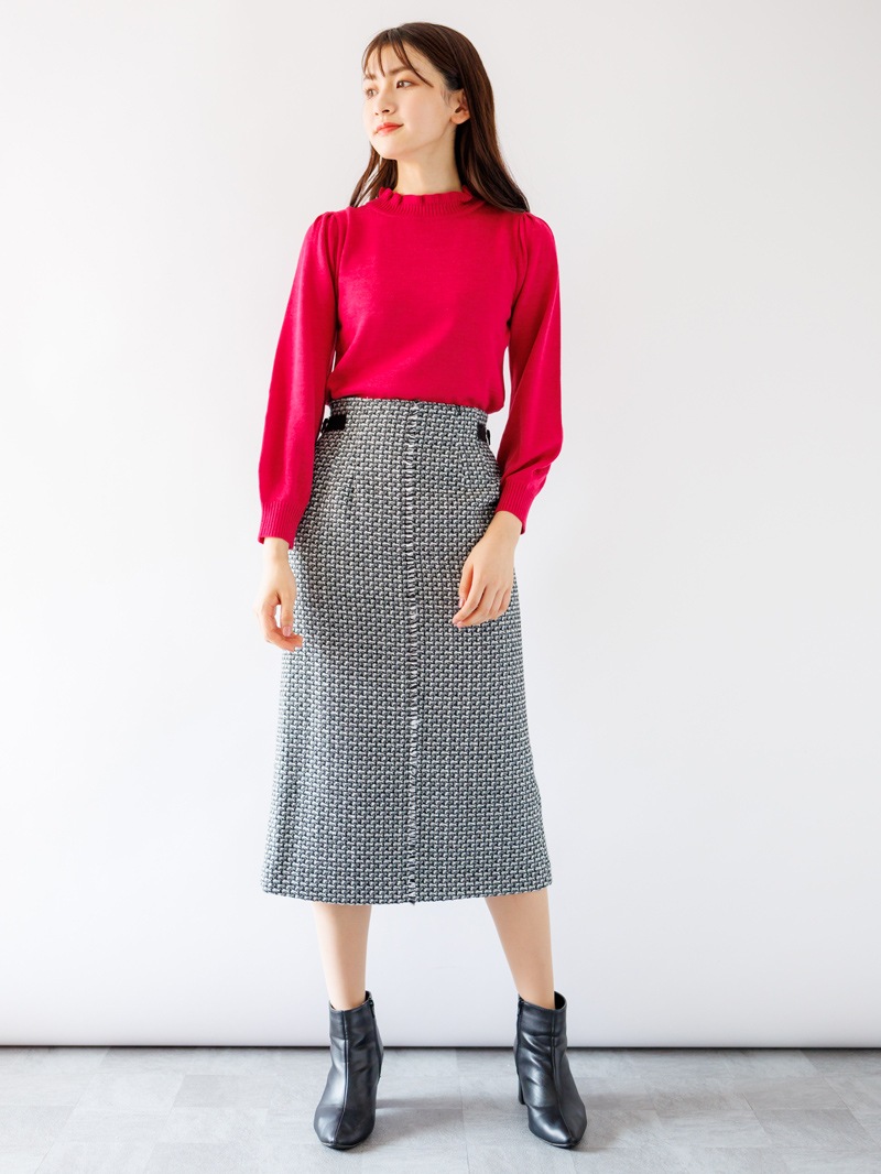 【70％OFF】ファンシーツイードフリンジロングタイトスカート