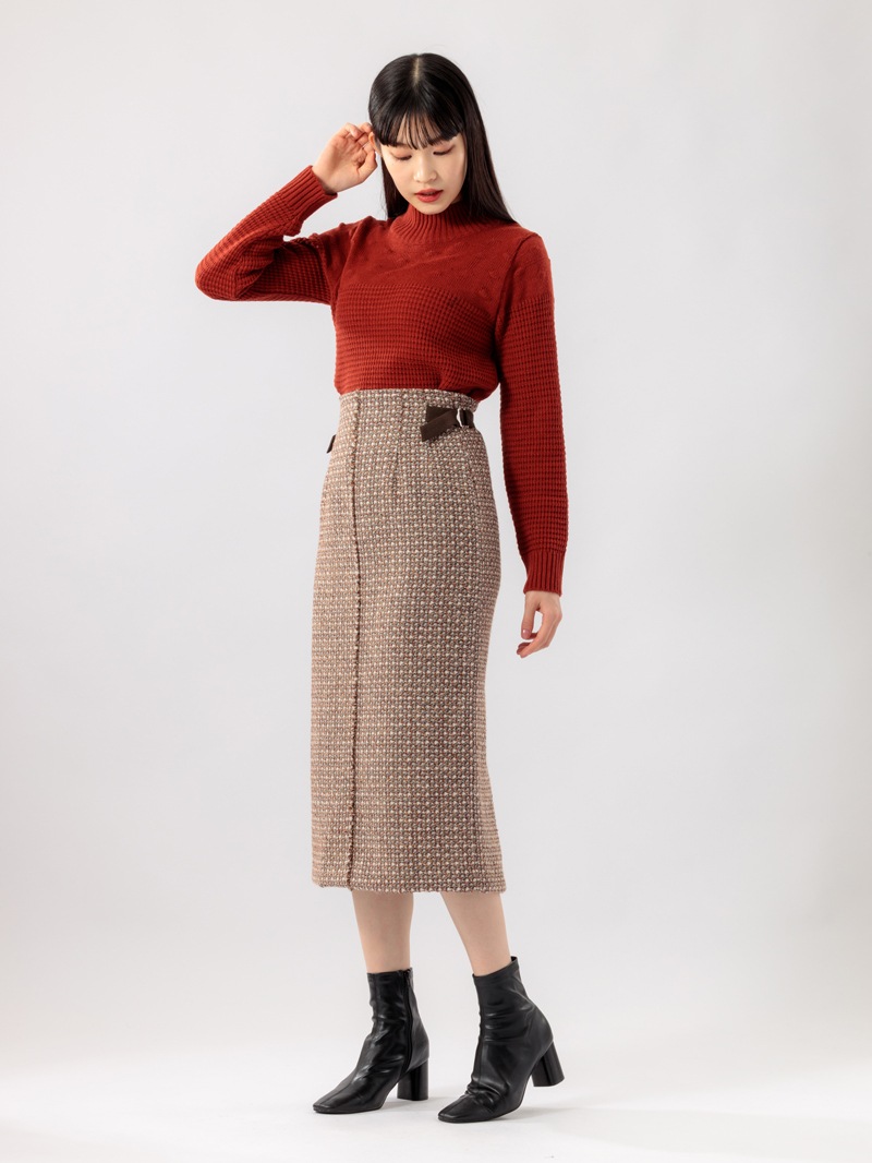 【70％OFF】ファンシーツイードフリンジロングタイトスカート