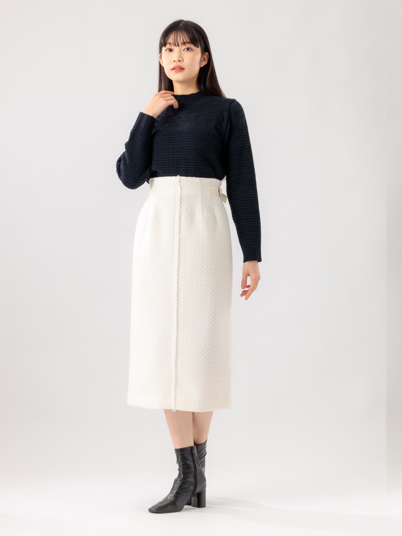 【70％OFF】ファンシーツイードフリンジロングタイトスカート