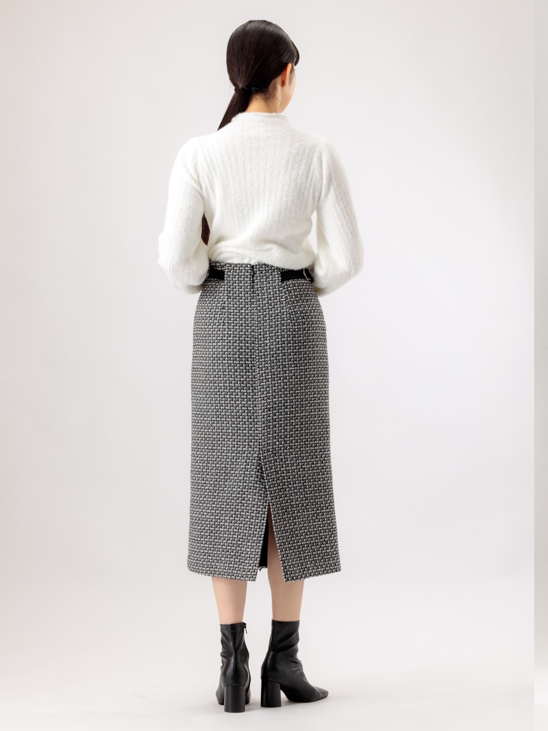 【70％OFF】ファンシーツイードフリンジロングタイトスカート