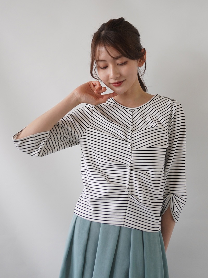 【20％OFF】フロントタック五分袖カットソー