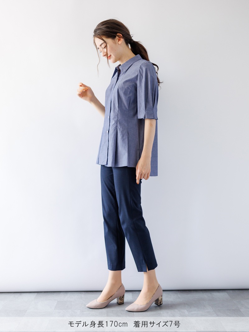 THEヘリンボーンウエストゴムセンタープレスパンツ